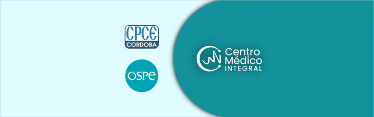 Logos de las mutuales OSJAD Salud, CPCE Córdoba y OSPE junto al logo del Centro Médico Integral Tancacha sobre fondo celeste y turquesa.