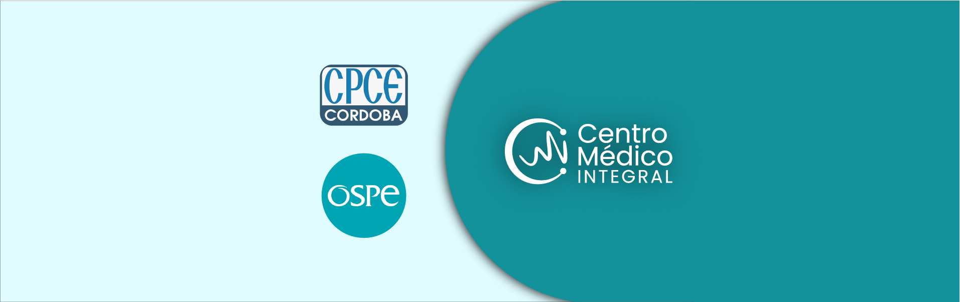 Logos de las mutuales OSJAD Salud, CPCE Córdoba y OSPE junto al logo del Centro Médico Integral Tancacha sobre fondo celeste y turquesa.