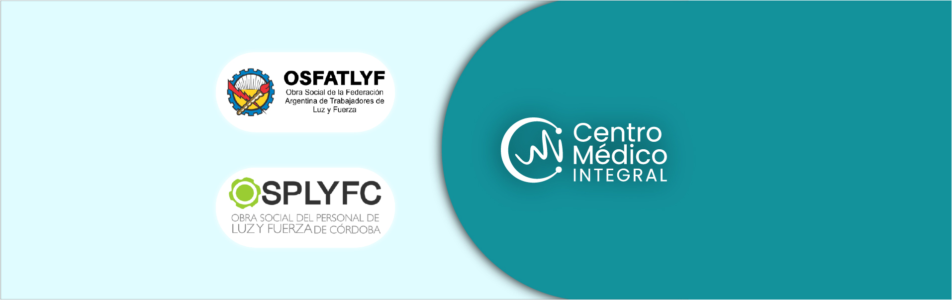 Logos de las obras sociales OSFATLyF y SPLYFC junto al logo del Centro Médico Integral Tancacha sobre fondo institucional